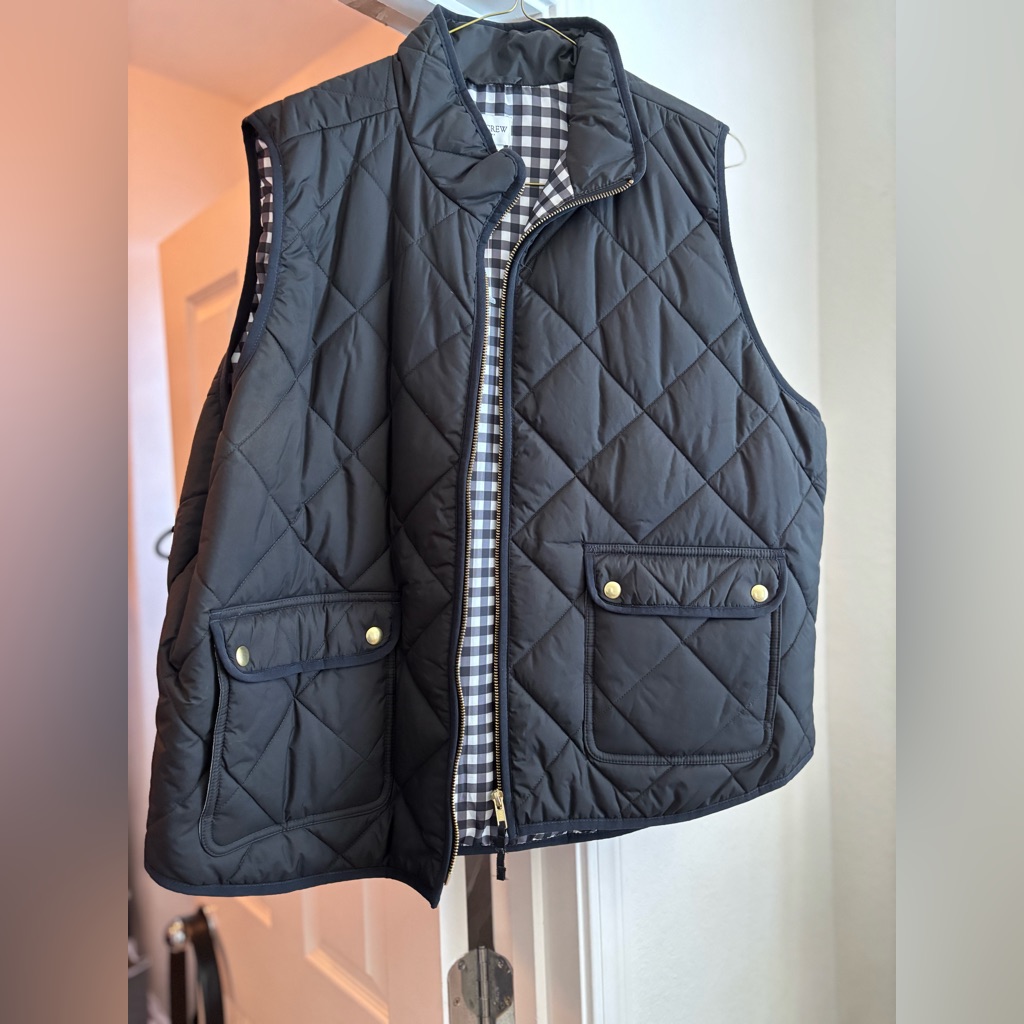 Black Quilted Vest With Gold Accents